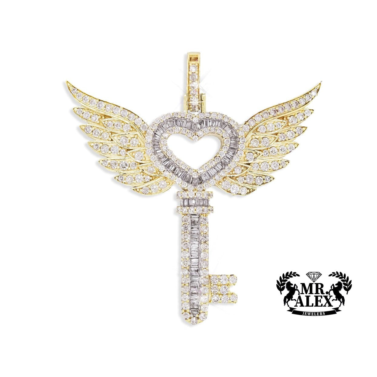 10K Pendant Heart Key with wings 2.00ct - Mr. Alex Jewelry