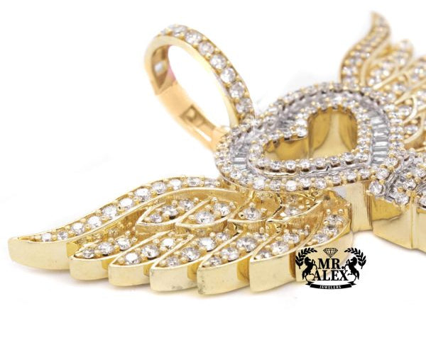 10K Pendant Heart Key with wings 2.00ct - Mr. Alex Jewelry