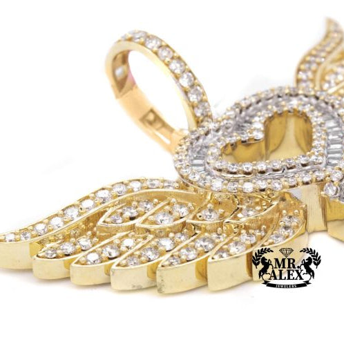 10K Pendant Heart Key with wings 2.00ct - Mr. Alex Jewelry