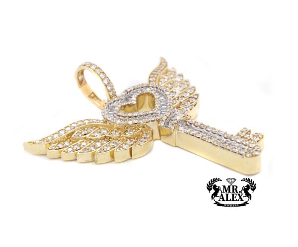 10K Pendant Heart Key with wings 2.00ct - Mr. Alex Jewelry