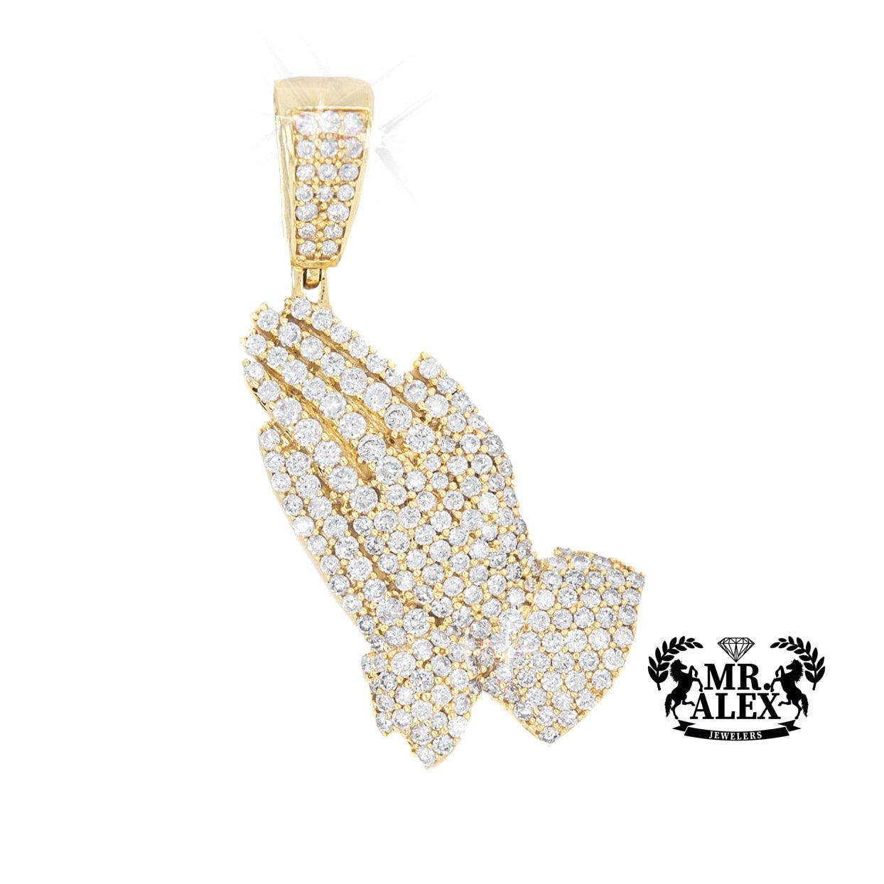 10K Prayer Hands Pendant 2.65CT Yellow Gold - Mr. Alex Jewelry