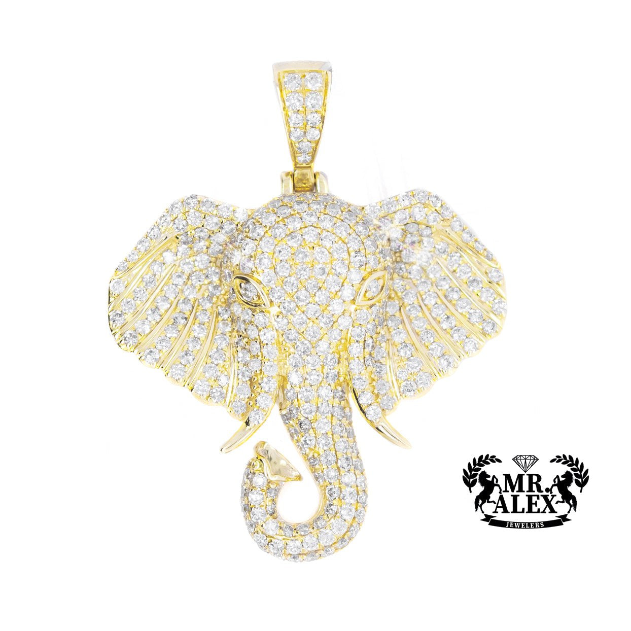 10K Round Diamond Elephant Pendant 3.10ct - Mr. Alex Jewelry