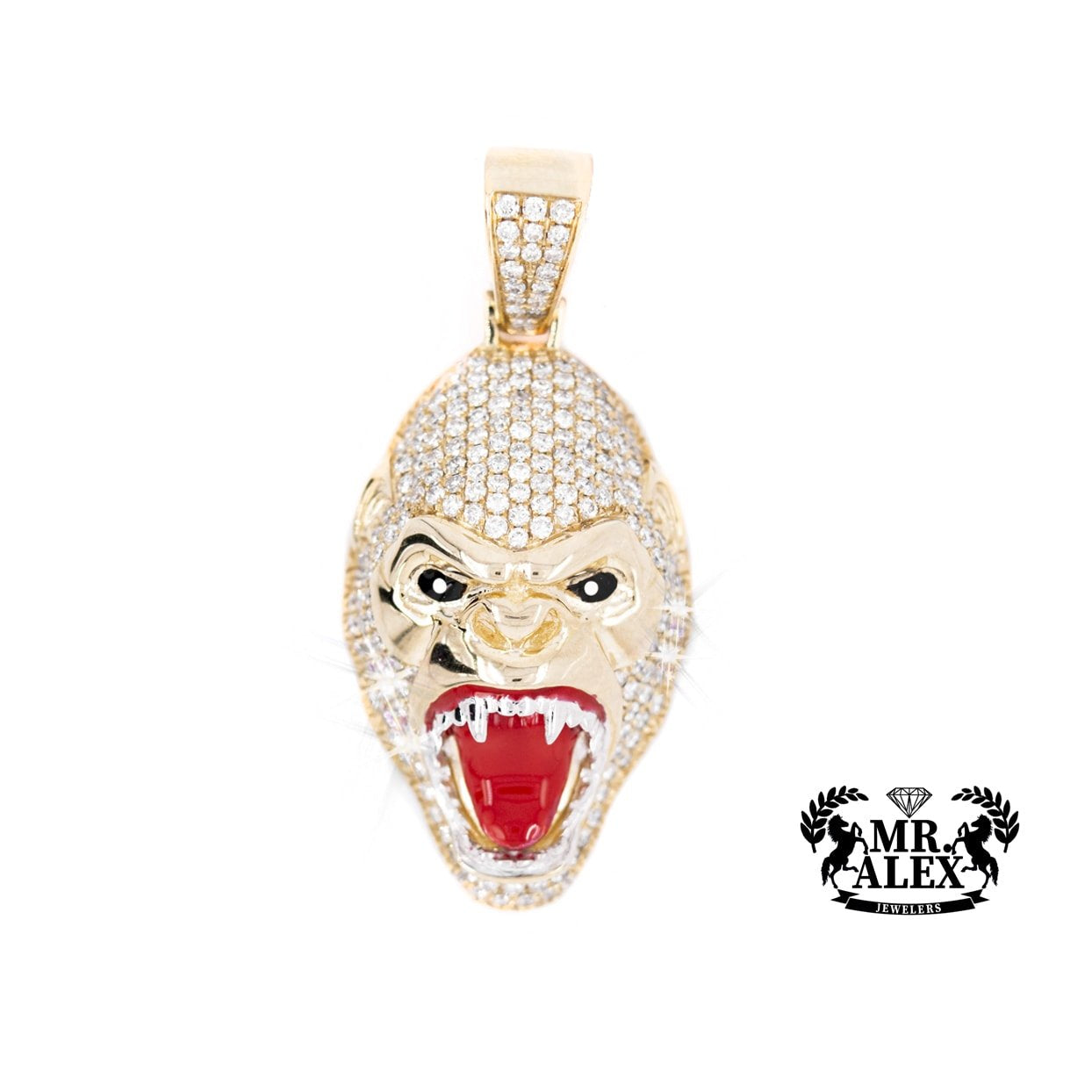 10K Round Diamond Gorilla Face Pendant 1.60ct - Mr. Alex Jewelry