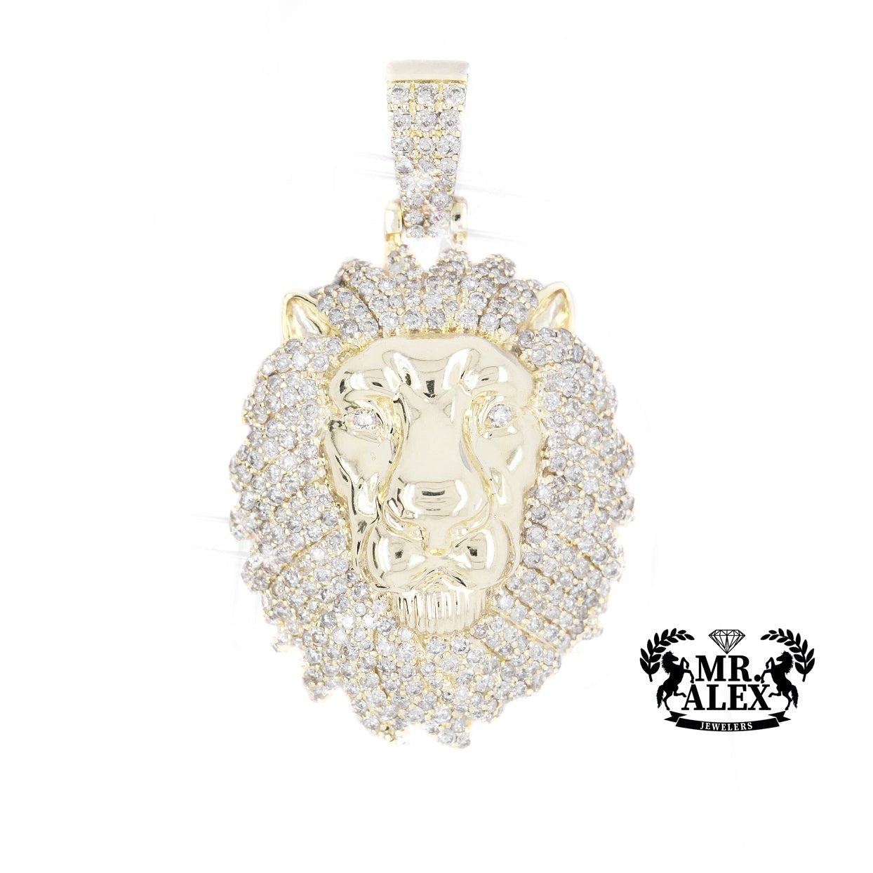 10K Round Diamond Lion Pendant 2.05ct - Mr. Alex Jewelry