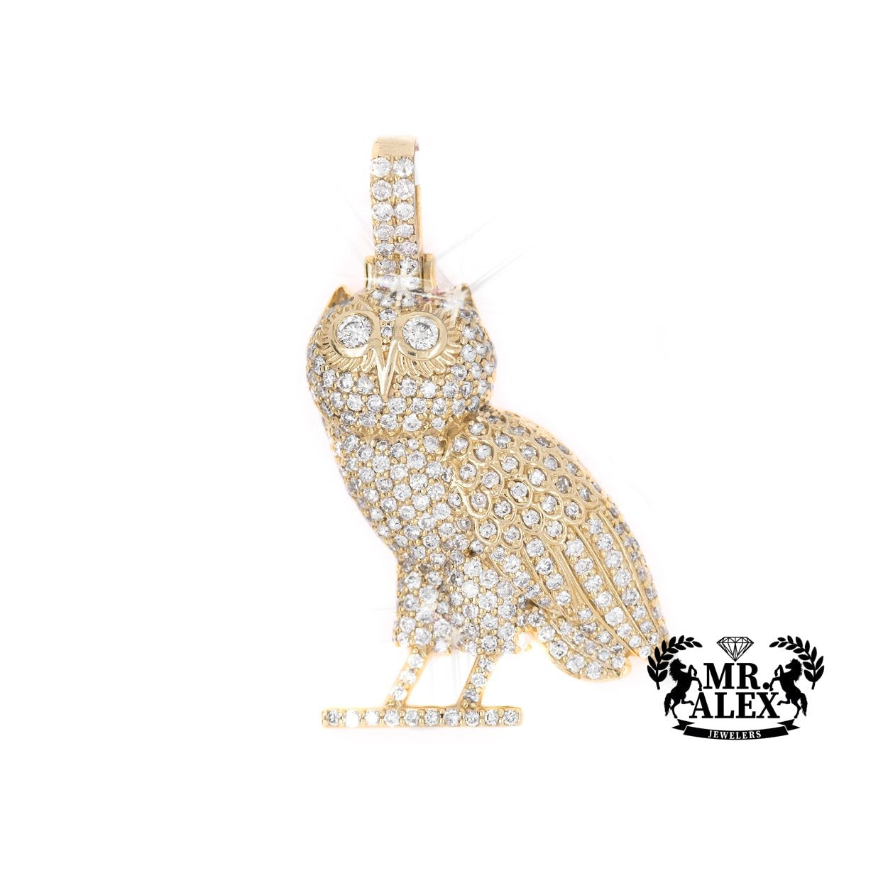 10K Round Diamond Owl Bird Pendant 2.55ct - Mr. Alex Jewelry