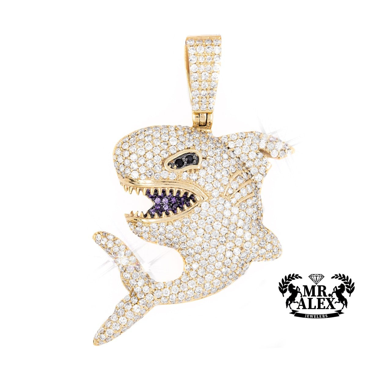 10K Round Diamond Shark Pendant 3.10ct - Mr. Alex Jewelry