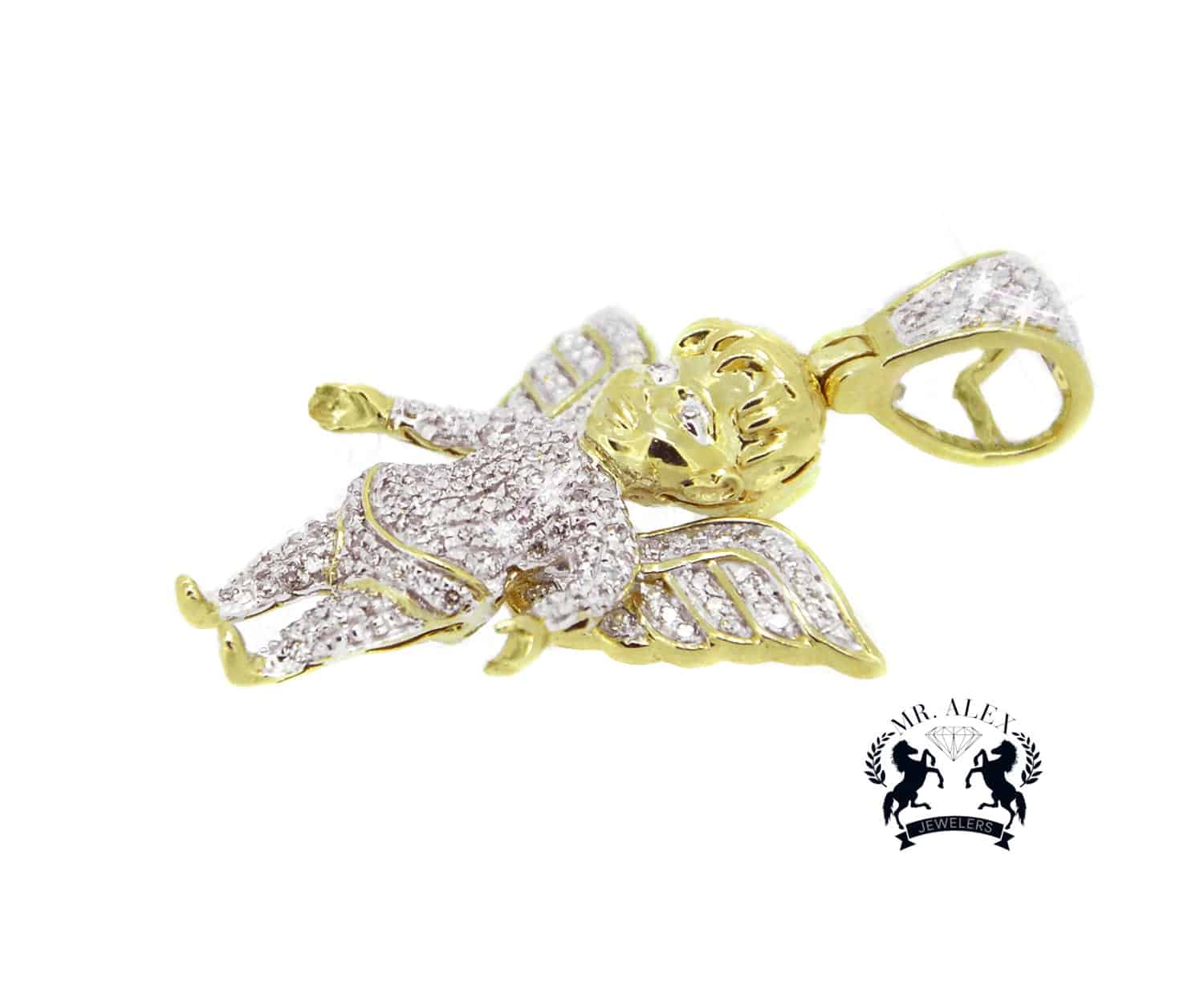 10K Small Angel Pendant 0.40ct Yellow Gold - Mr. Alex Jewelry