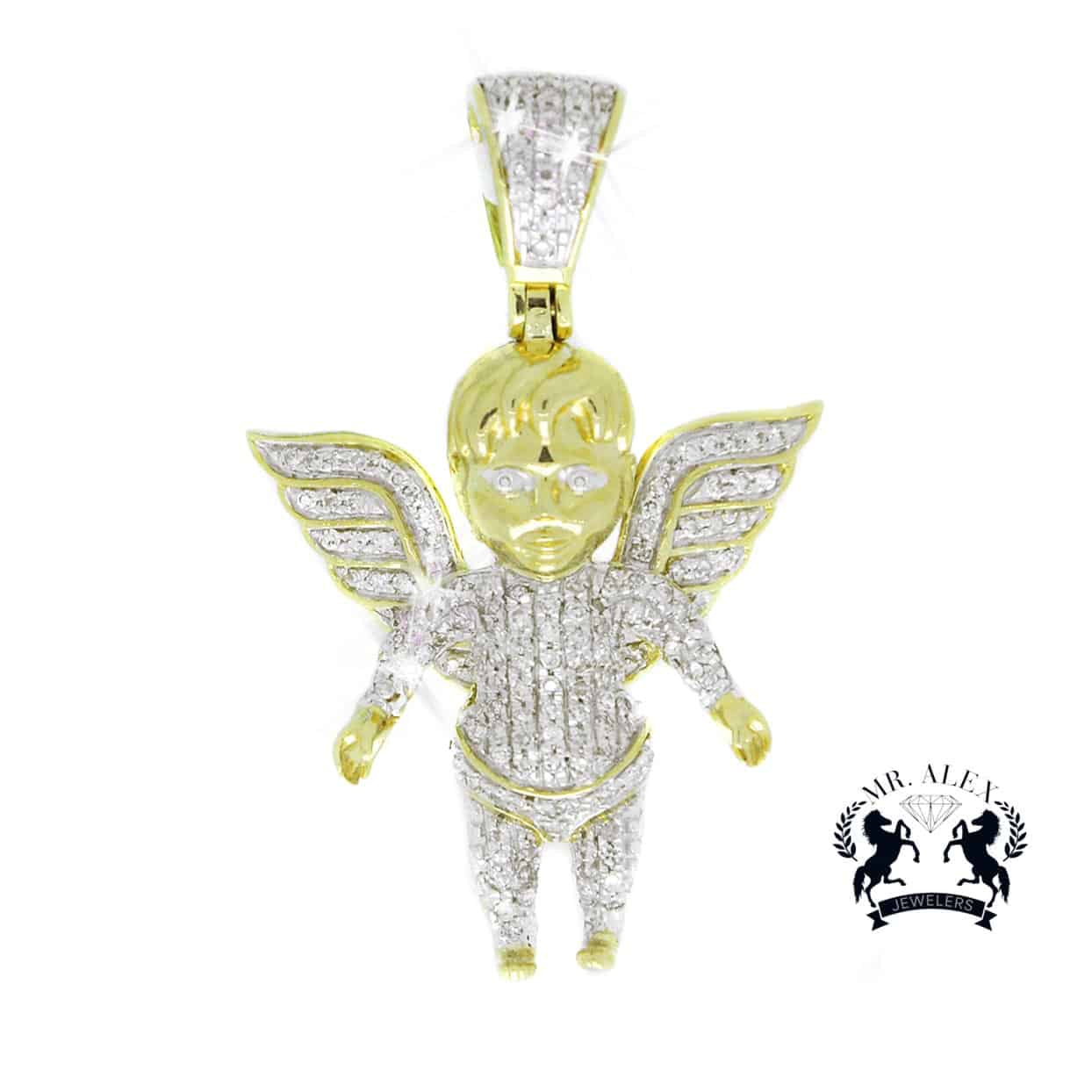 10K Small Angel Pendant 0.40ct Yellow Gold - Mr. Alex Jewelry