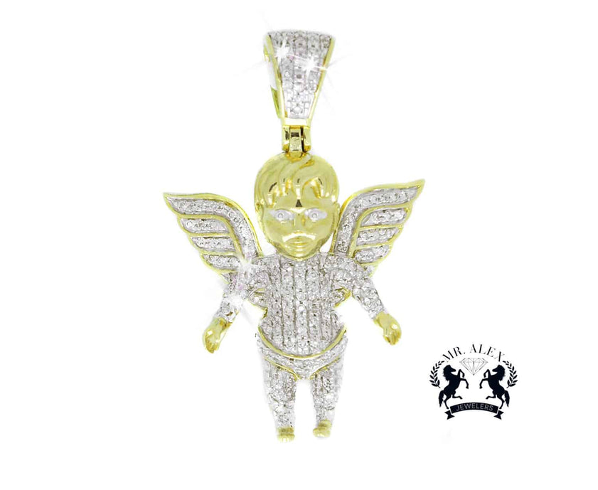 10K Small Angel Pendant 0.40ct Yellow Gold - Mr. Alex Jewelry