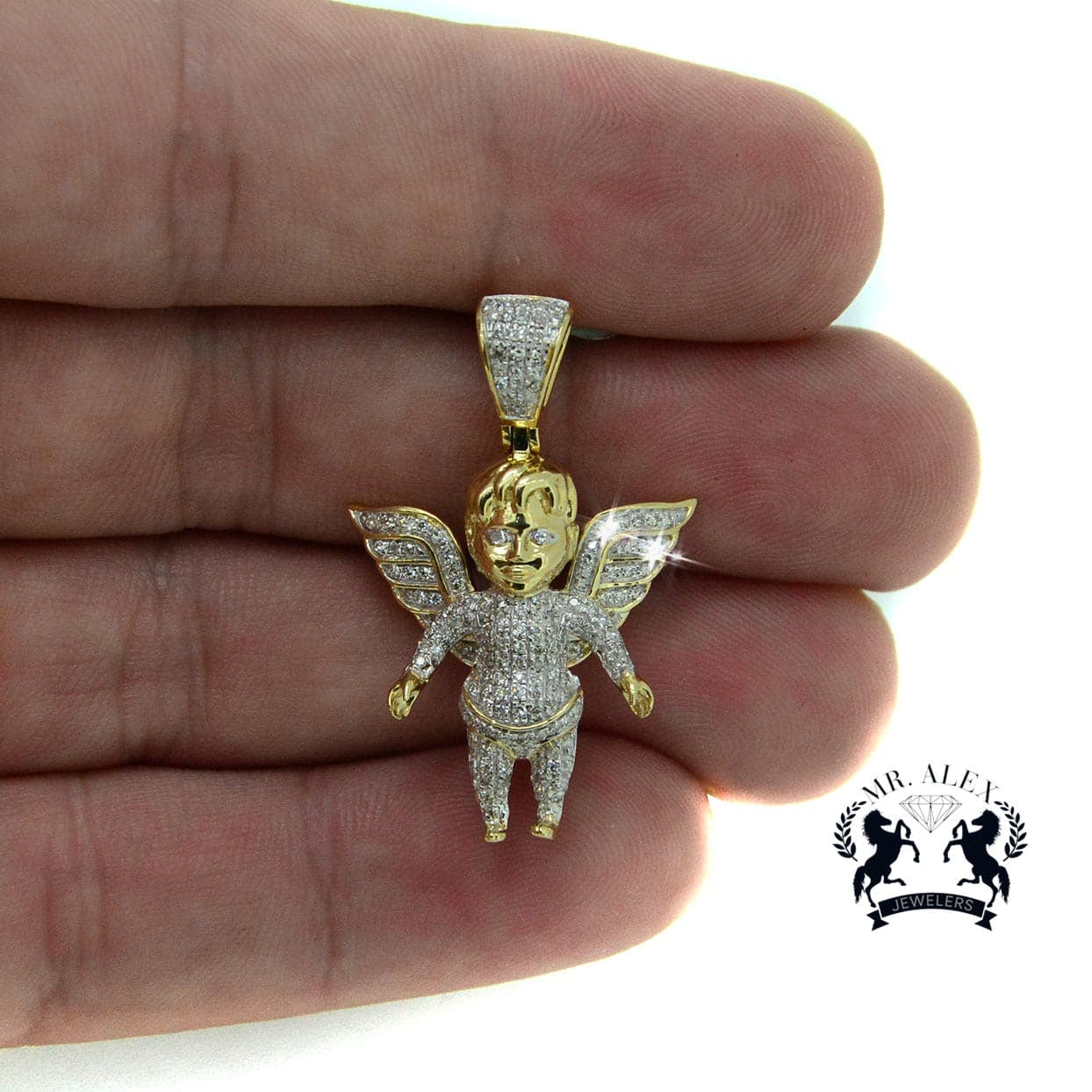 10K Small Angel Pendant 0.40ct Yellow Gold - Mr. Alex Jewelry
