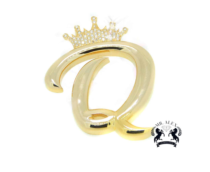 10k Solid Big Queen Letter Q 0.80ct Yellow Gold - Mr. Alex Jewelry