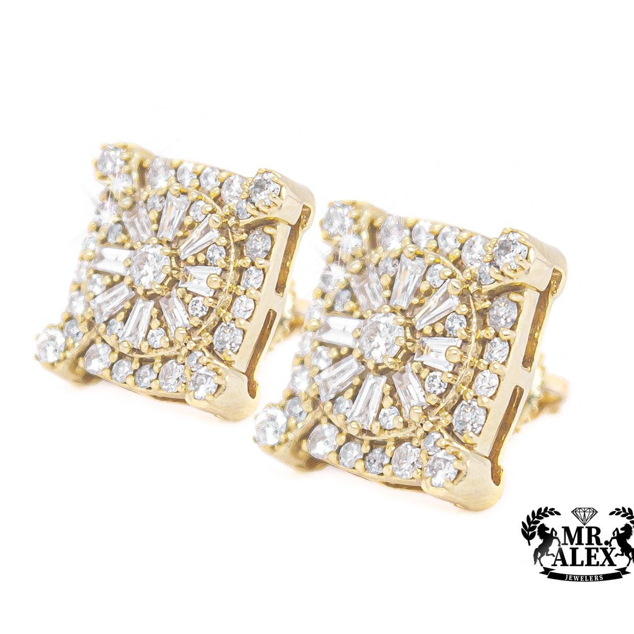 10K Square Baguette and Round Diamonds 1.25ct - Mr. Alex Jewelry