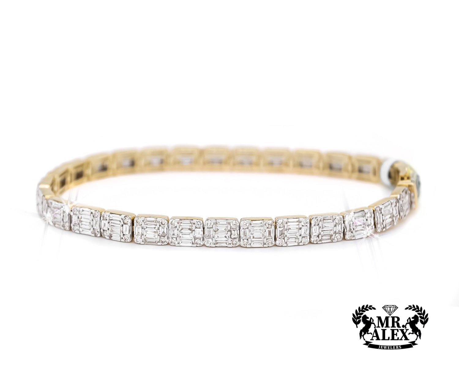 10K Square Baguette Diamond Bracelet 6.68ct - Mr. Alex Jewelry