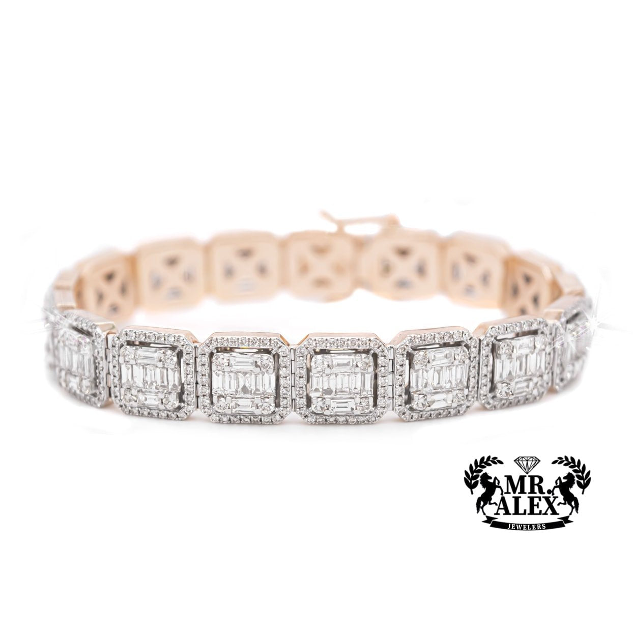 10K Square Baguette Diamond Bracelet 9.50ct - Mr. Alex Jewelry