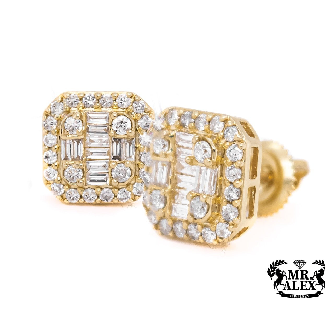 10K Square Baguette Diamond Earrings 1.00ct - Mr. Alex Jewelry