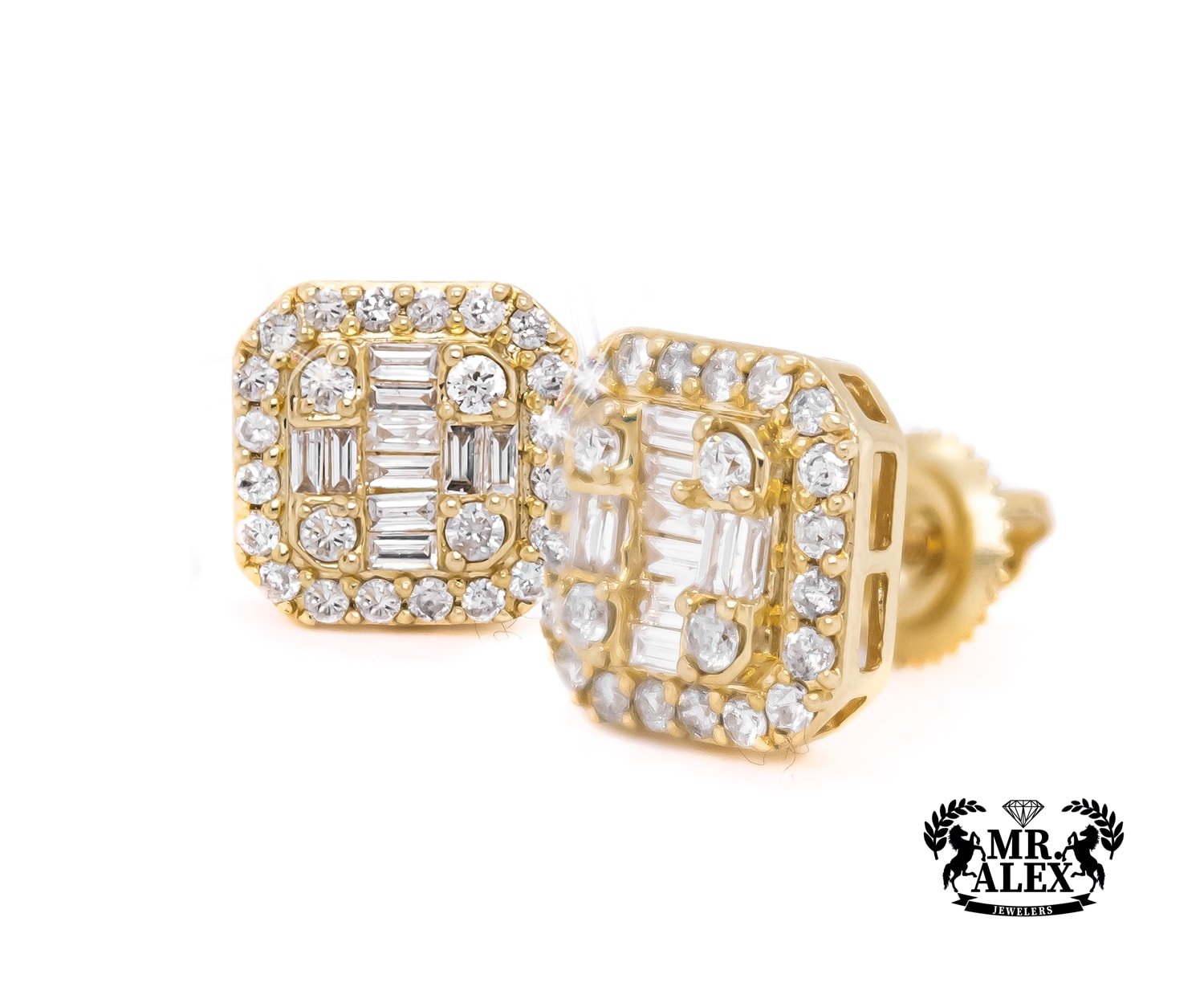 10K Square Baguette Diamond Earrings 1.00ct - Mr. Alex Jewelry