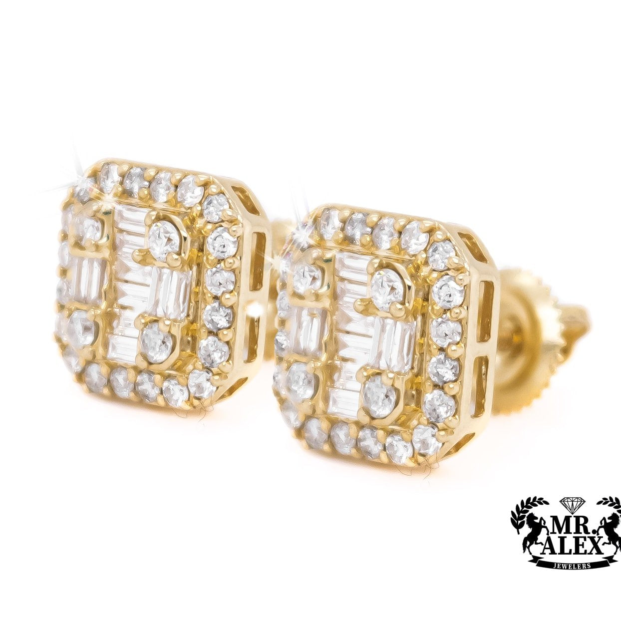 10K Square Baguette Diamond Earrings 1.00ct - Mr. Alex Jewelry