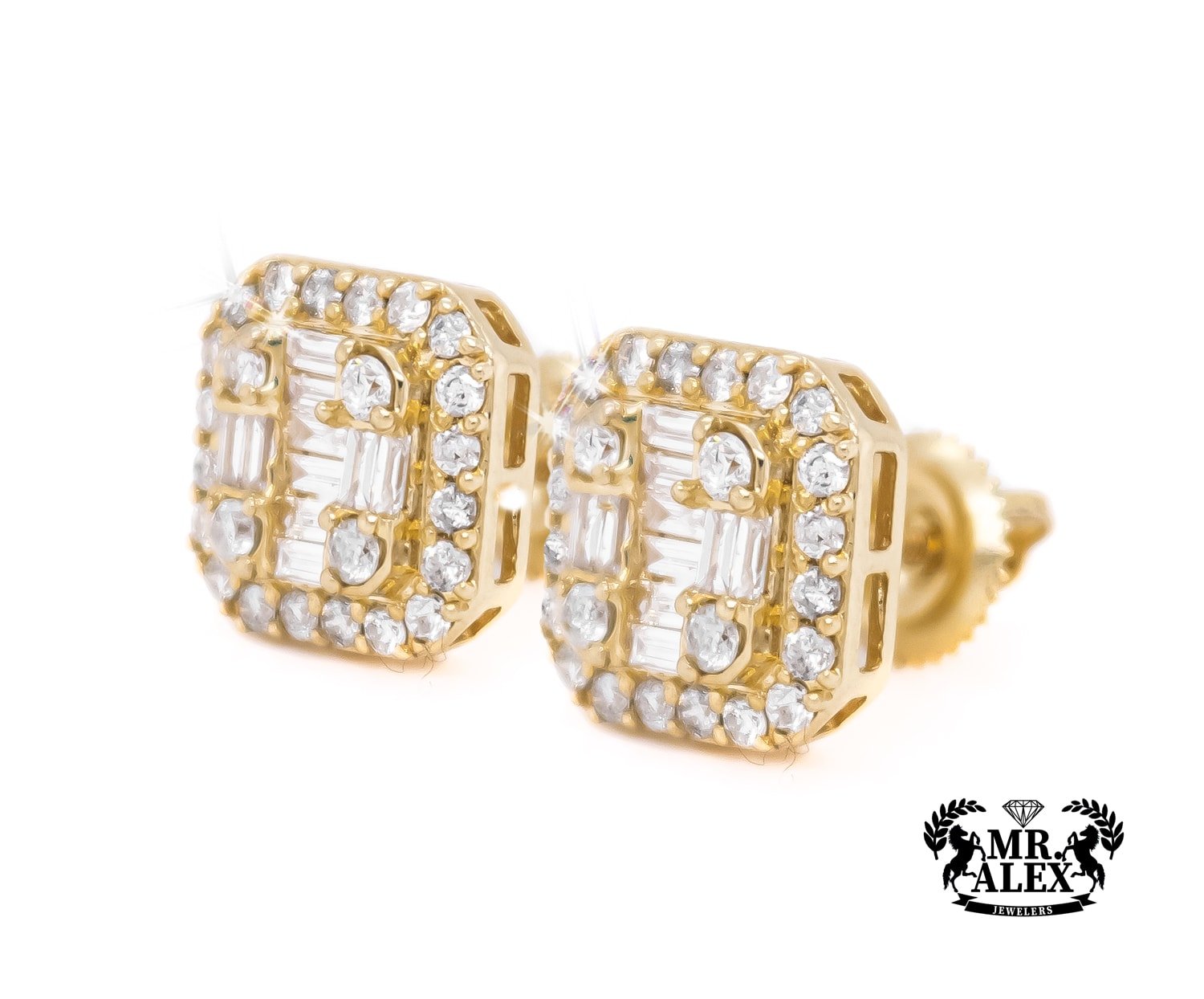 10K Square Baguette Diamond Earrings 1.00ct - Mr. Alex Jewelry