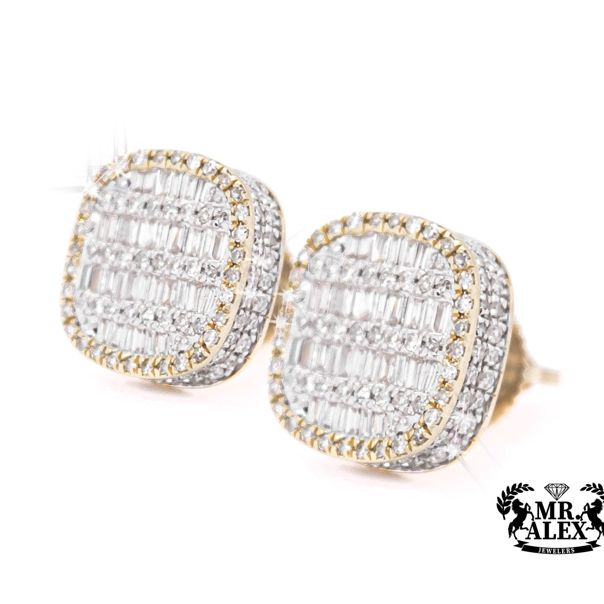 10K Square Baguette Diamond Earrings 1.00ct - Mr. Alex Jewelry