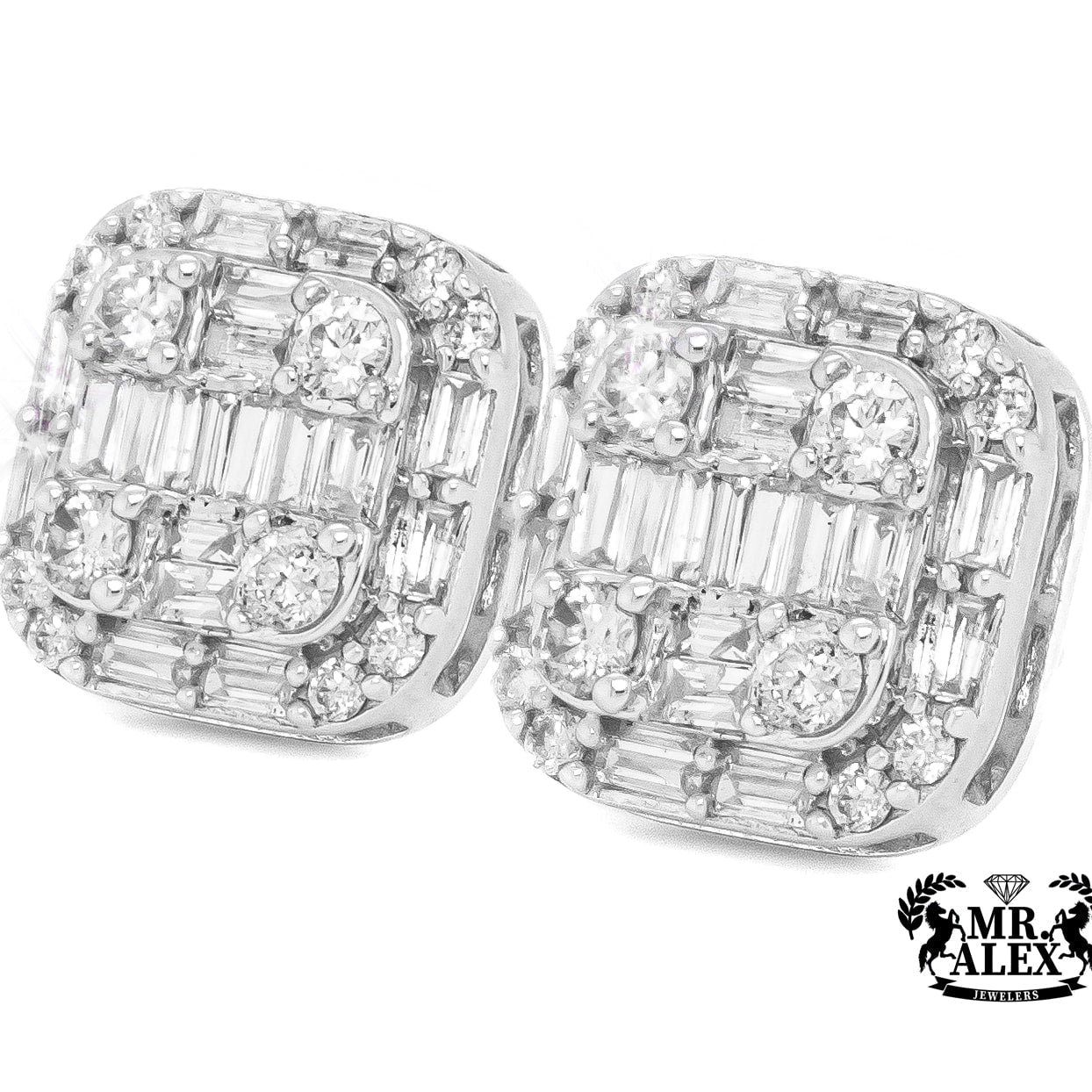 10K Square Baguette Diamond Earrings 1.10ct - Mr. Alex Jewelry