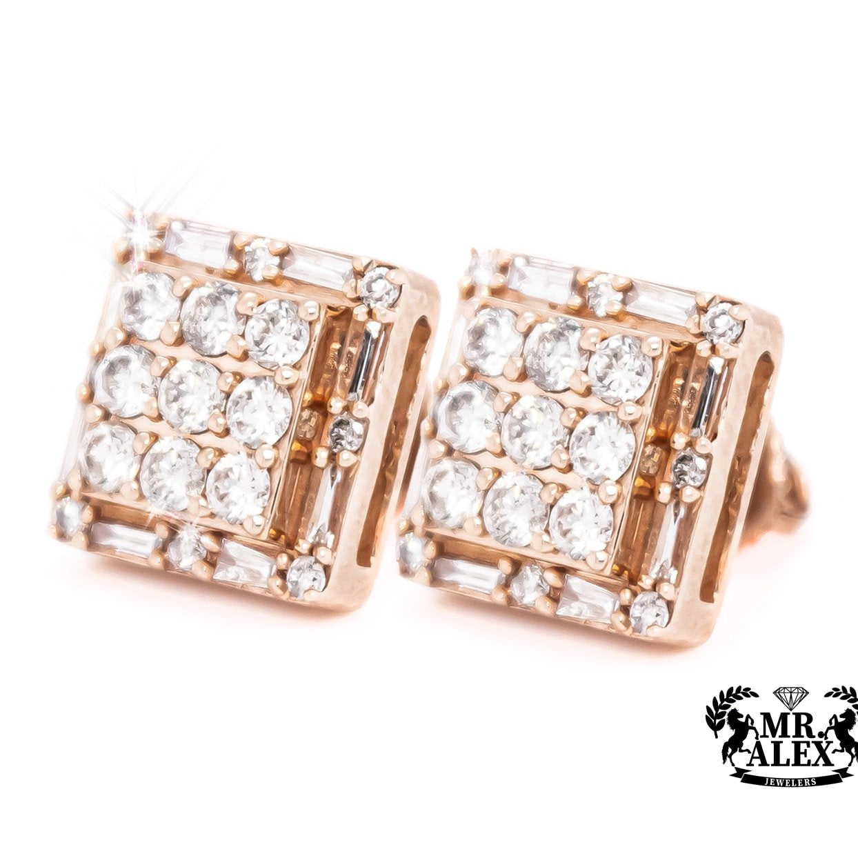 10K Square Baguette Diamond Earrings 1.15ct - Mr. Alex Jewelry