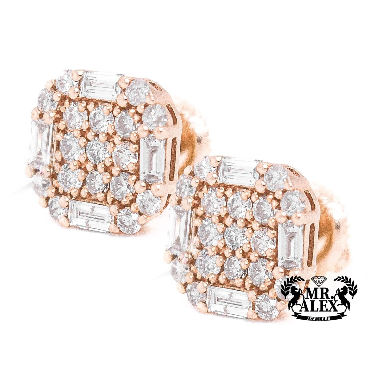 10K Square Baguette Diamond Earrings 1.20ct - Mr. Alex Jewelry
