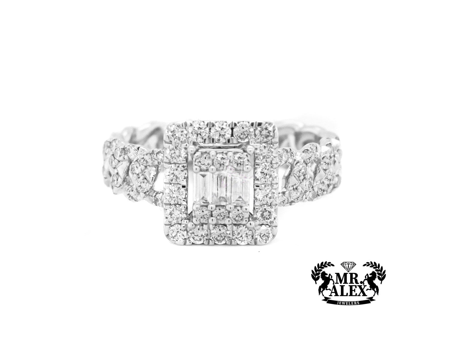 10K Squares 3D in Cuban Diamond Ring 0.85ct - Mr. Alex Jewelry