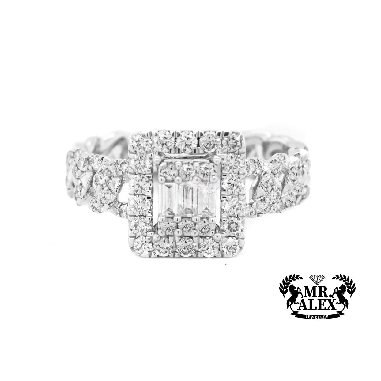10K Squares 3D in Cuban Diamond Ring 0.85ct - Mr. Alex Jewelry