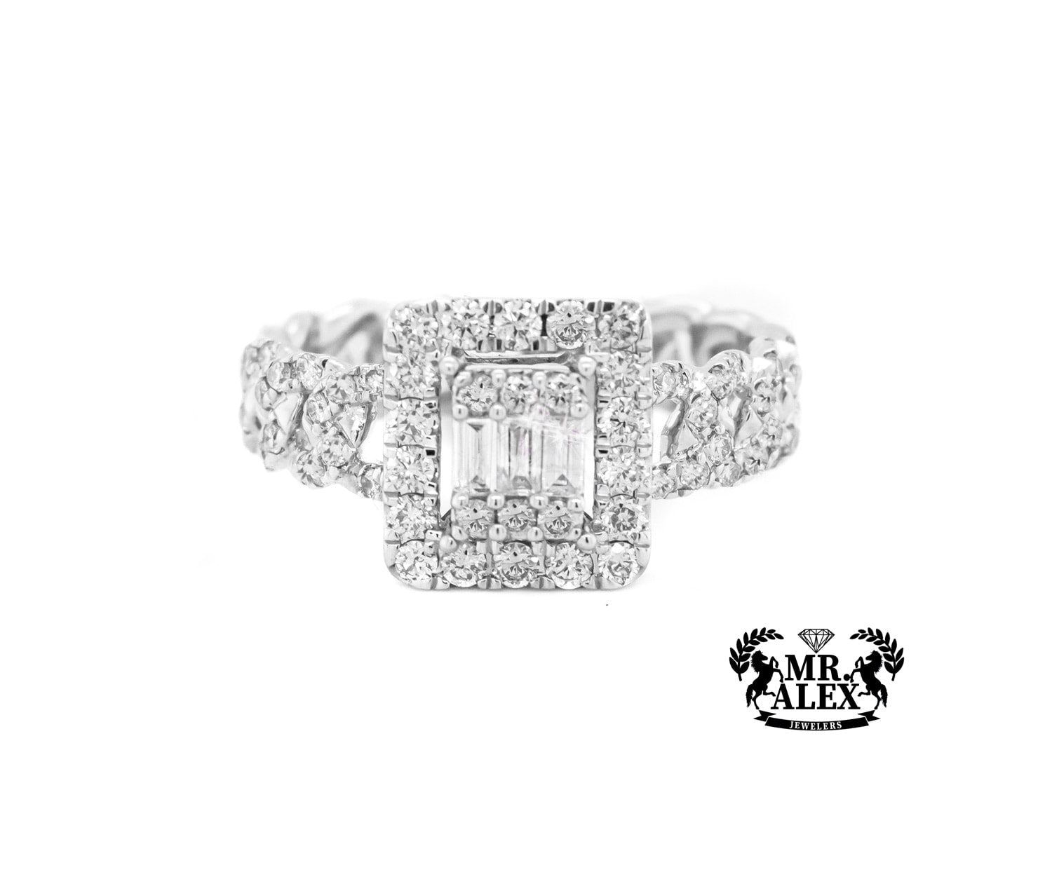 10K Squares 3D in Cuban Diamond Ring 0.85ct - Mr. Alex Jewelry