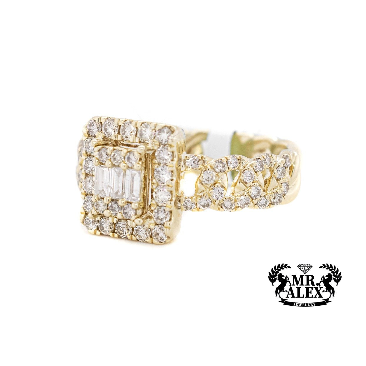 10K Squares 3D in Cuban Diamond Ring 0.85ct - Mr. Alex Jewelry