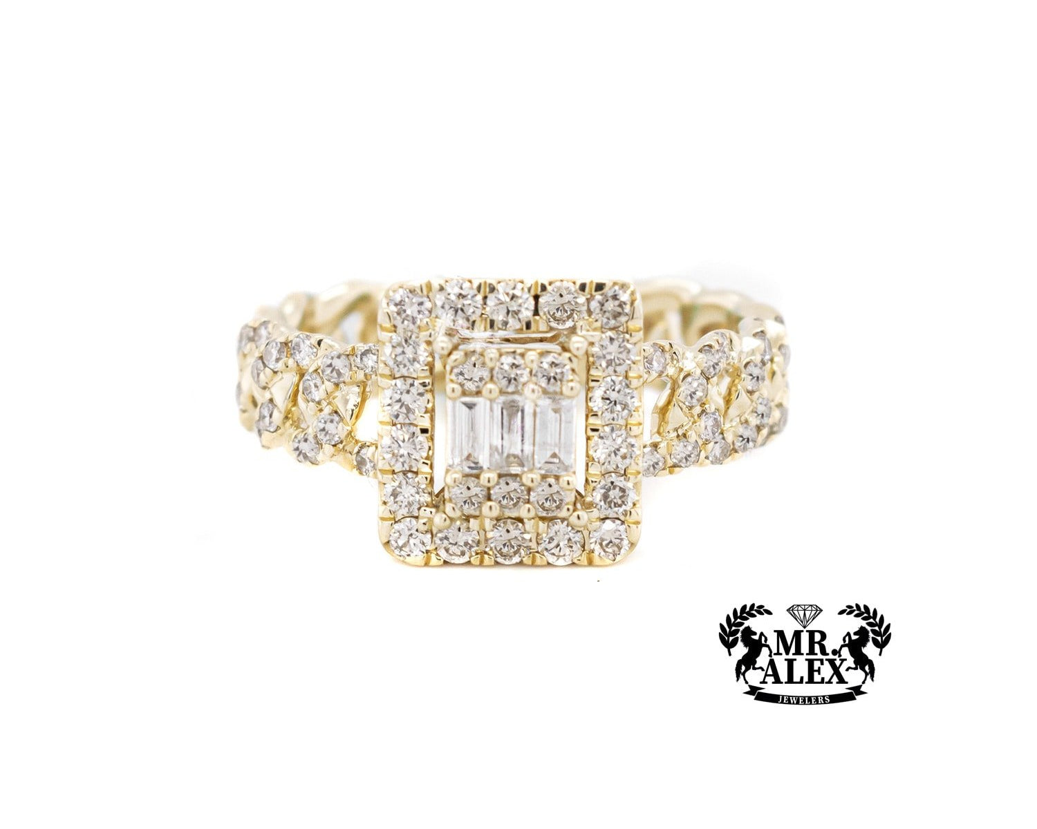 10K Squares 3D in Cuban Diamond Ring 0.85ct - Mr. Alex Jewelry