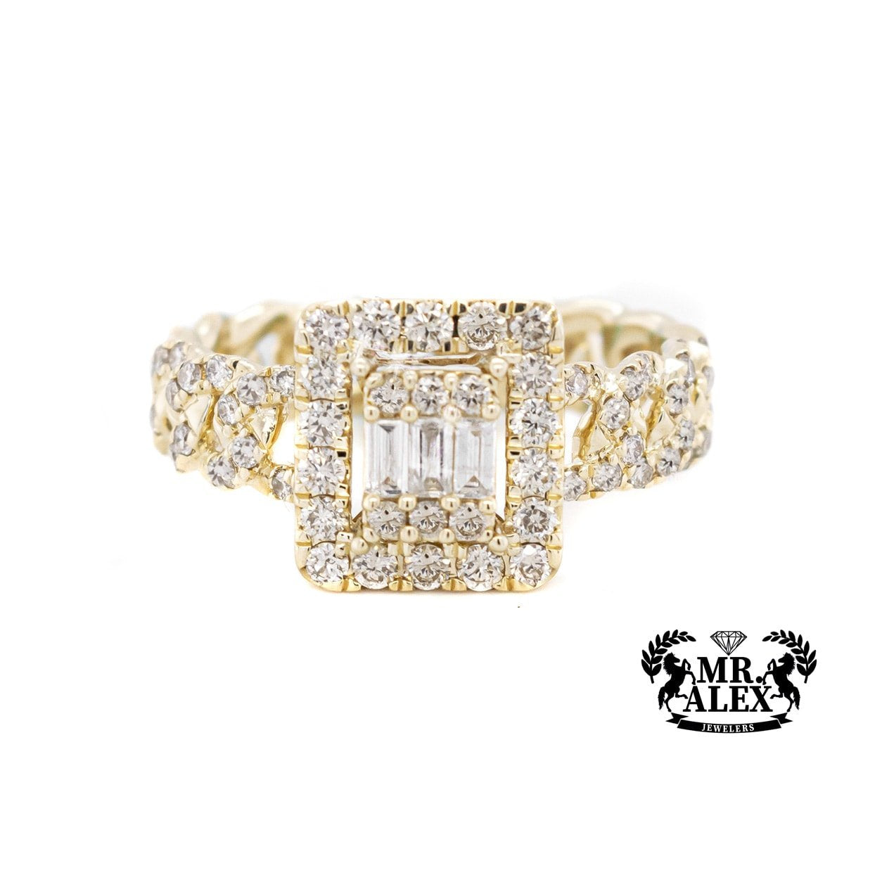 10K Squares 3D in Cuban Diamond Ring 0.85ct - Mr. Alex Jewelry
