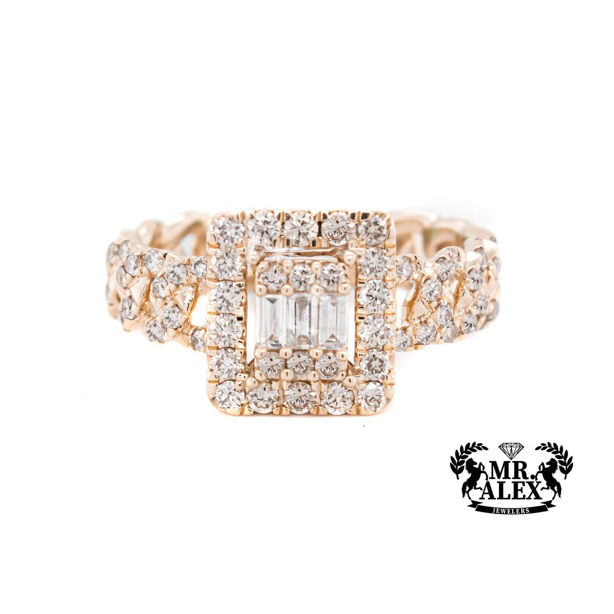 10K Squares 3D in Cuban Diamond Ring 0.85ct - Mr. Alex Jewelry