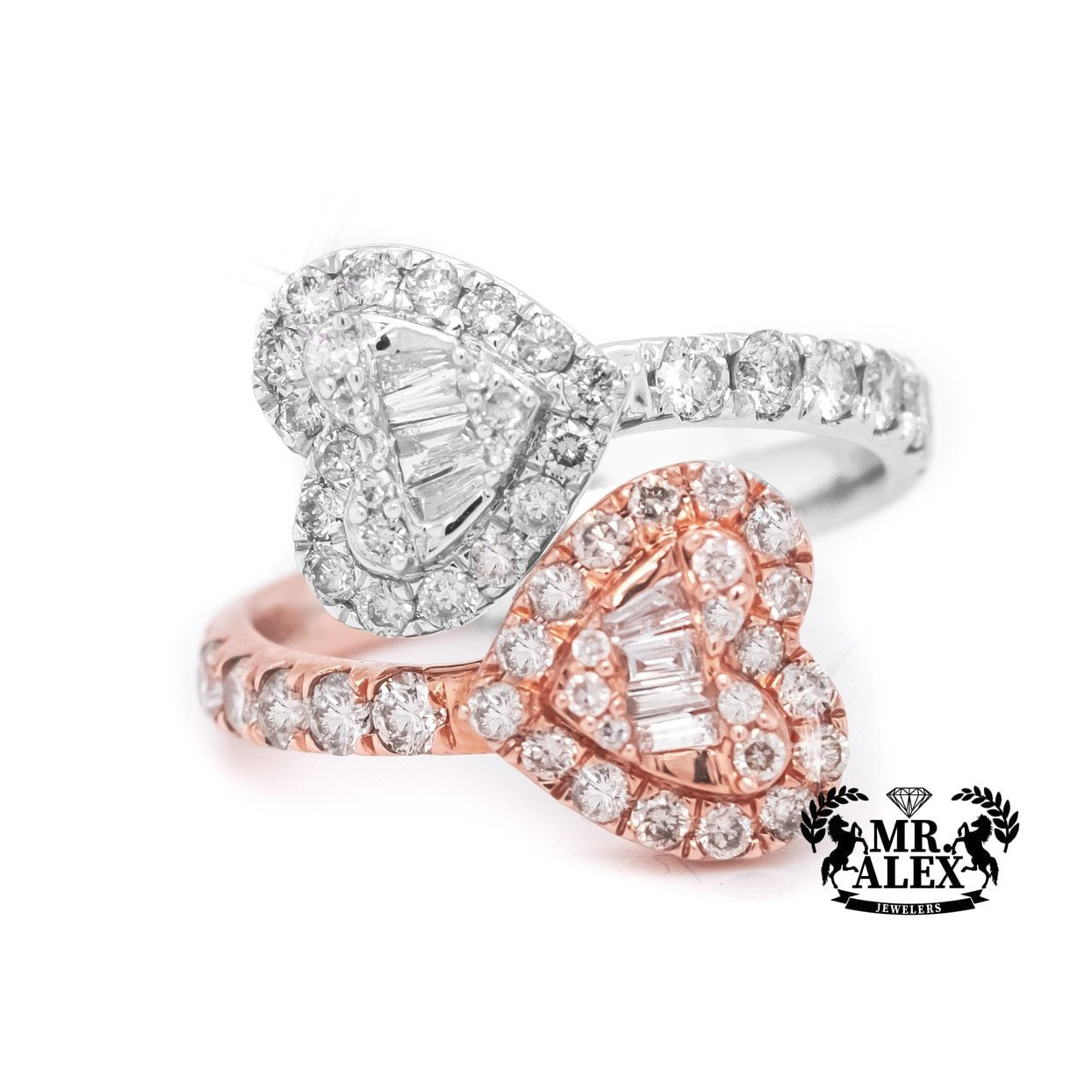 10k Thin Double Heart Baguette Diamond Ring 1.40ct - Mr. Alex Jewelry