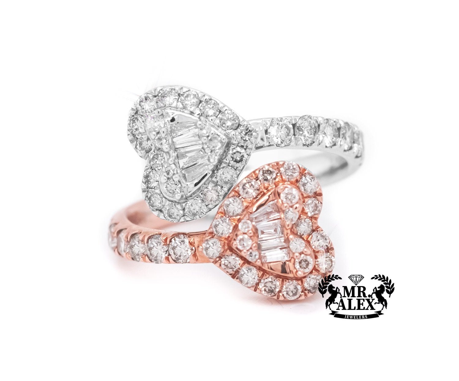 10k Thin Double Heart Baguette Diamond Ring 1.40ct - Mr. Alex Jewelry