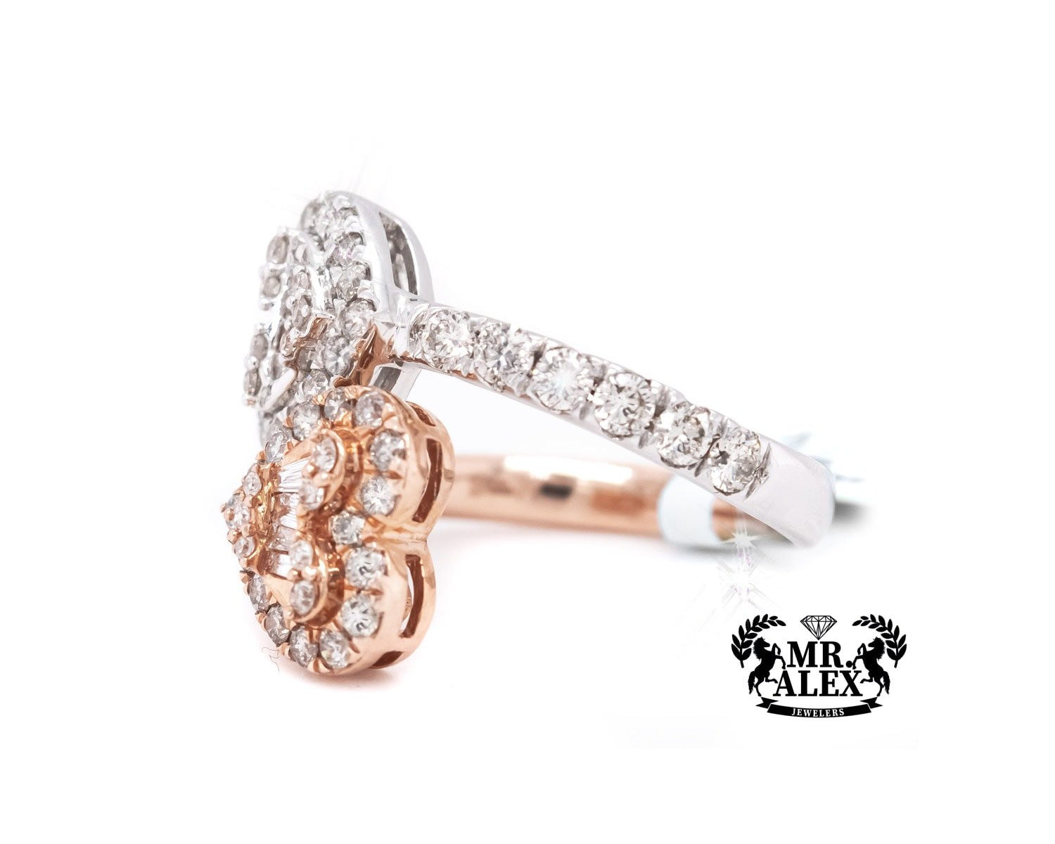 10k Thin Double Heart Baguette Diamond Ring 1.40ct - Mr. Alex Jewelry