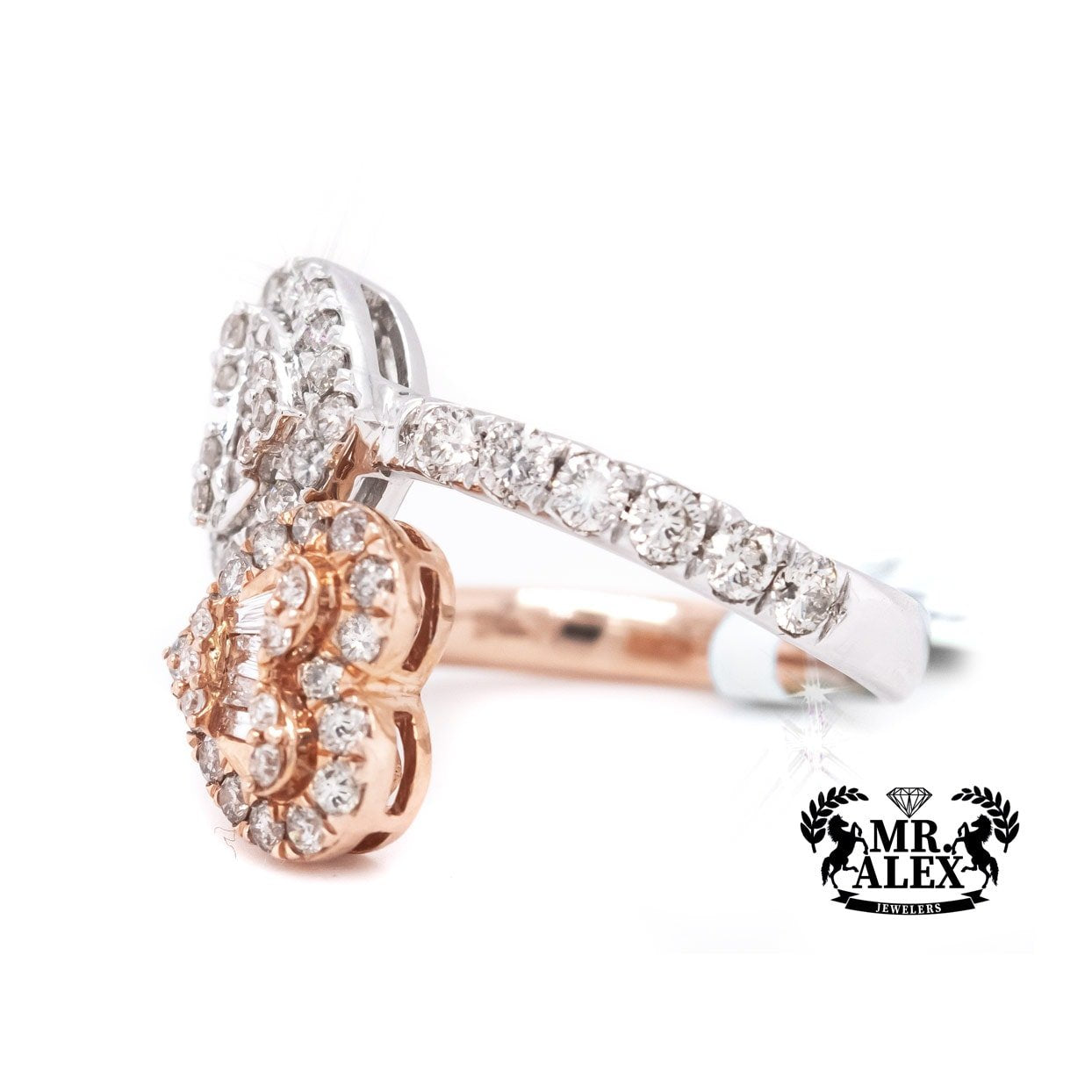10k Thin Double Heart Baguette Diamond Ring 1.40ct - Mr. Alex Jewelry
