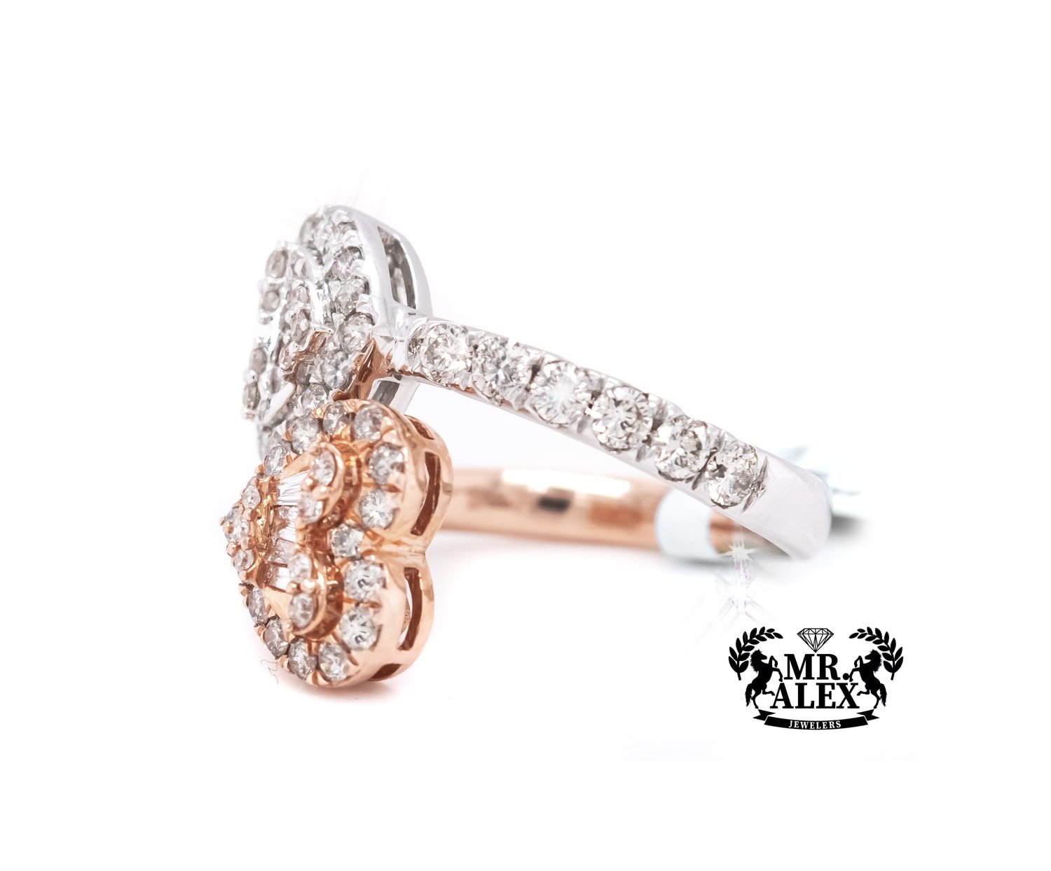 10k Thin Double Heart Baguette Diamond Ring 1.40ct - Mr. Alex Jewelry