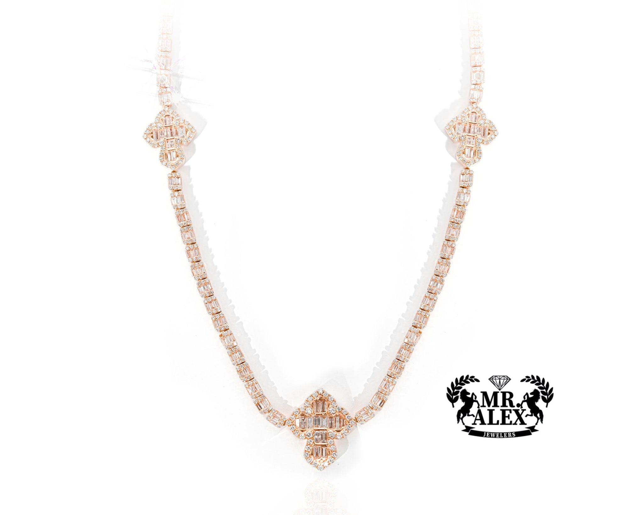 10K Triple Baguette Cross Diamond Charms 7.50ct - Mr. Alex Jewelry