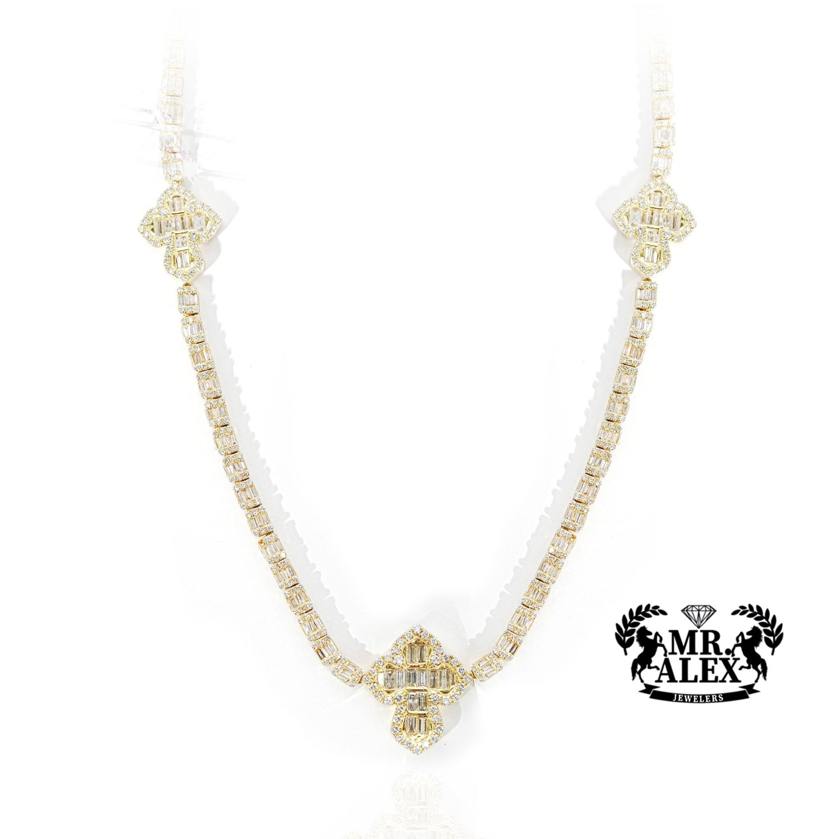 10K Triple Baguette Cross Diamond Charms 7.50ct - Mr. Alex Jewelry