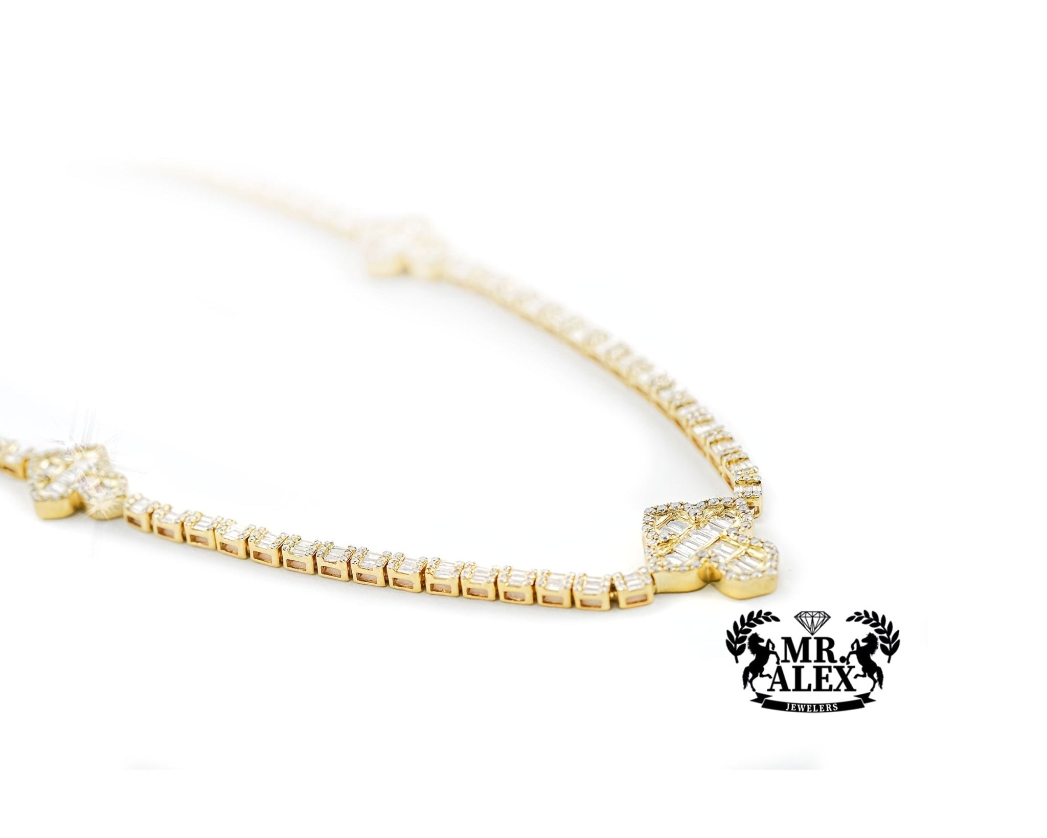 10K Triple Baguette Cross Diamond Charms 7.50ct - Mr. Alex Jewelry