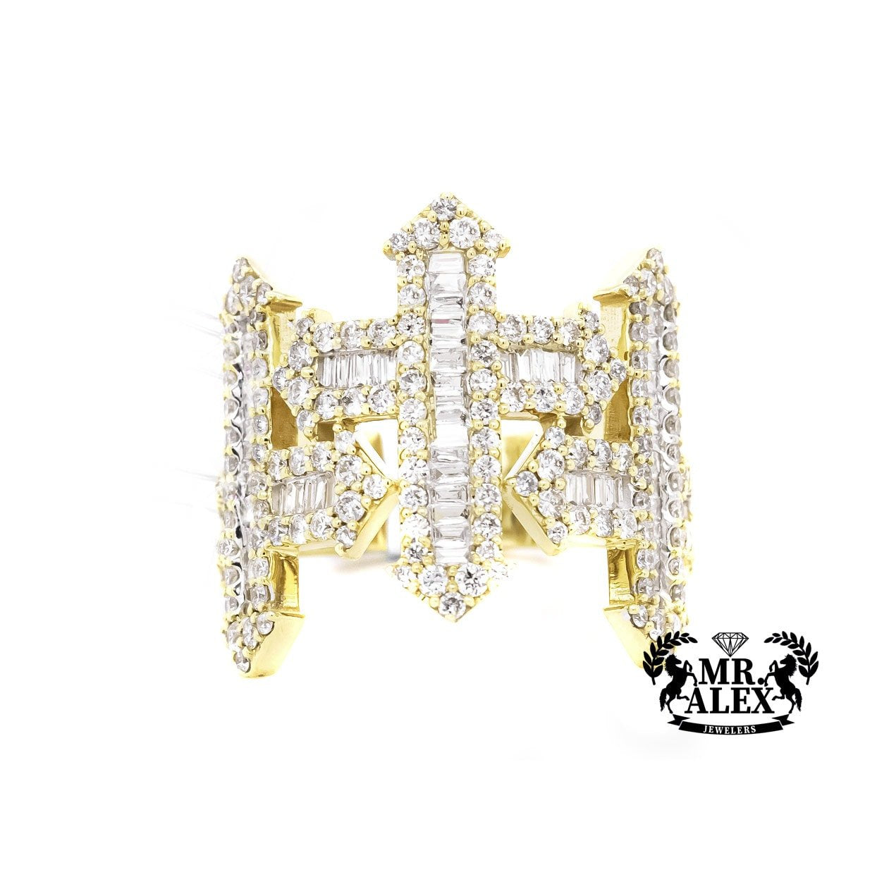 10k Triple Cross Baguette Diamond Ring 2.40ct - Mr. Alex Jewelry