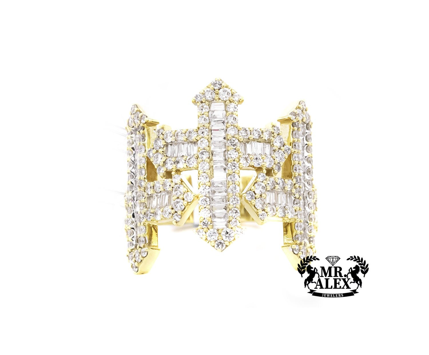 10k Triple Cross Baguette Diamond Ring 2.40ct - Mr. Alex Jewelry