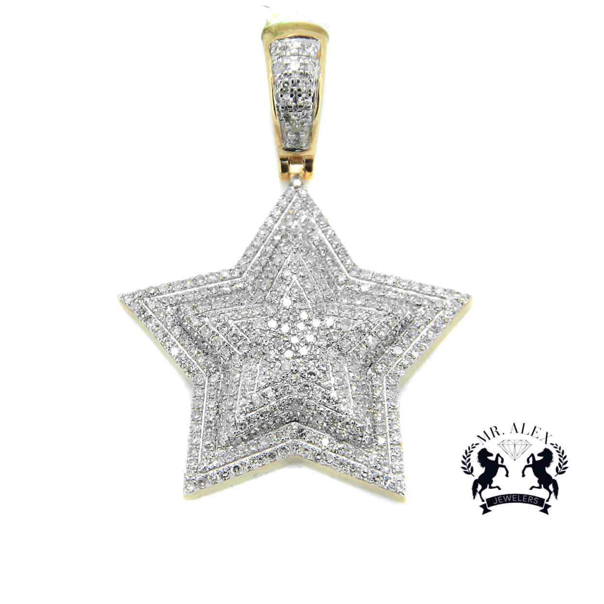 10k Two Diamonds Star Pendant 1.65ct Yellow Gold - Mr. Alex Jewelry