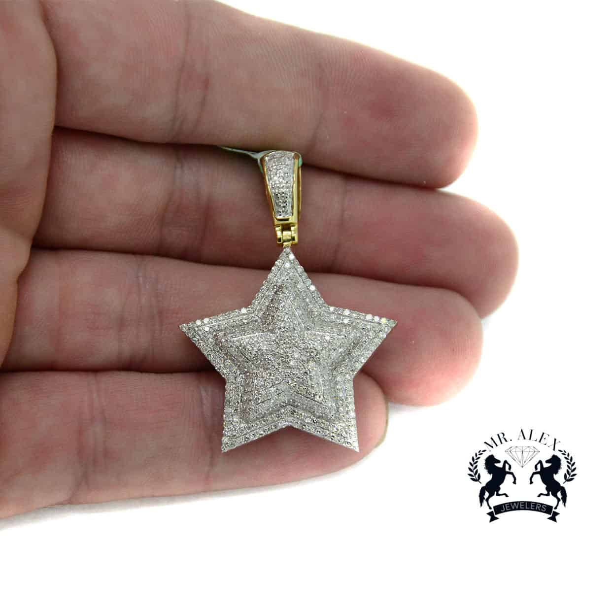 10k Two Diamonds Star Pendant 1.65ct Yellow Gold - Mr. Alex Jewelry