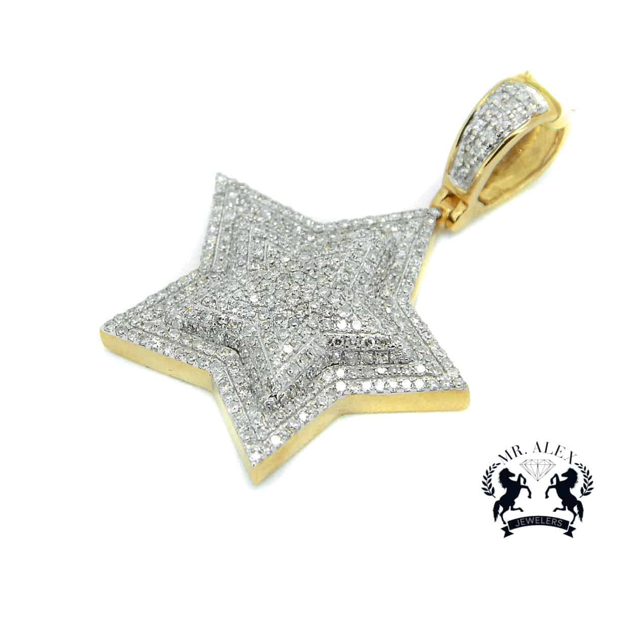 10k Two Diamonds Star Pendant 1.65ct Yellow Gold - Mr. Alex Jewelry