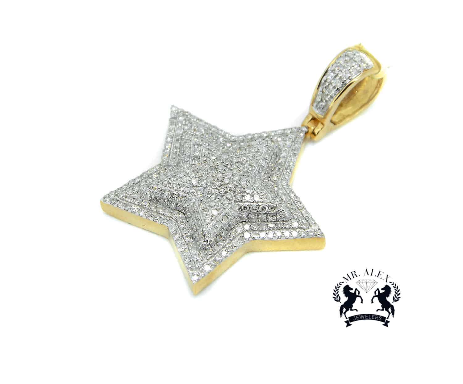 10k Two Diamonds Star Pendant 1.65ct Yellow Gold - Mr. Alex Jewelry