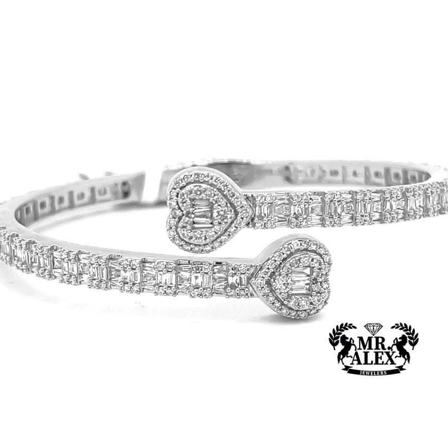 10k White Diamond Baguette Bangle 4.0ct - Mr. Alex Jewelry
