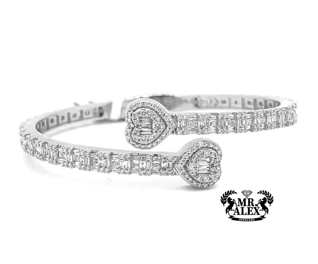 10k White Diamond Baguette Bangle 4.0ct - Mr. Alex Jewelry