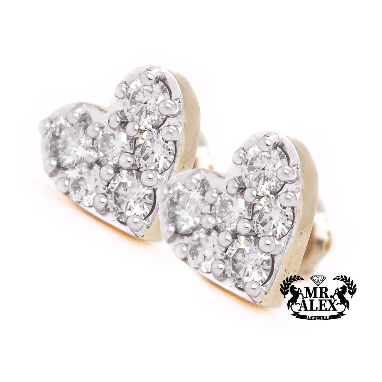 10K White Diamond Heart Shaped Studs 0.65ct - Mr. Alex Jewelry